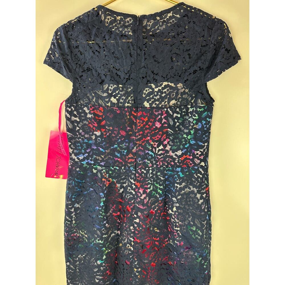 NWT Betsey Johnson Lace Overlay Floral Sheath Dress Navy Floral Women's Size 8 - Picture 10 of 13